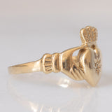 “Amicizia, amore, lealtà” Anello Claddagh vintage in oro giallo 9K con diamante