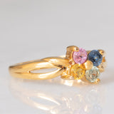 Anello a fiore vintage in oro giallo 8K con topazi colorati (0.40ctw ca.)