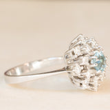 Anello a fiocco di neve vintage in oro bianco 14K con acquamarina (0.50ct ca.) e diamanti (0.70ctw ca.), anni ‘70