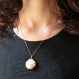 Ciondolo portafoto ottagonale vintage con lamina in oro giallo 9K su metallo, anni ‘40/‘50