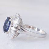 Anello ballerina in platino con zaffiro (3.02ct) e diamanti (1.20ctw), anni ‘80