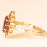 Anello a fiore vintage in oro giallo 8K con granati (1.30ctw ca.), anni ‘70
