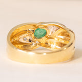 Anello vintage in oro giallo e bianco 18K con smeraldo (0.35ct ca.) e diamanti (0.04ctw ca.), anni ‘70
