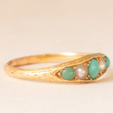 Anello antico in oro giallo 18K con turchesi e perline, anni ‘10
