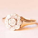 Anello a margherita vintage in oro giallo e bianco 9K con diamanti (0.05ctw ca.), anno 1987