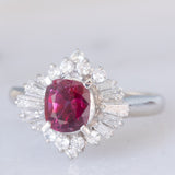 Anello ballerina vintage in platino con rubino (1.05ct) e diamanti (0.43ctw), anni ‘80/‘90