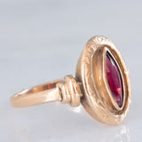 Anello vintage in oro giallo 14K con granato di taglio marquise (0.50ct ca.), anni ‘60