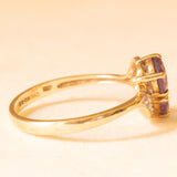 Toi et Moi vintage in oro giallo e bianco 9K con ametiste (0.80ctw ca.) e diamanti (0.06ctw ca.), anno 2000