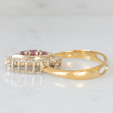 Gioiello vintage 2 in 1 e convertibile da anello a ciondolo in oro giallo e bianco 14K con rubini (0.12ctw ca.) e diamanti di taglio brillante (0.32ctw ca.), anni ‘70/‘80