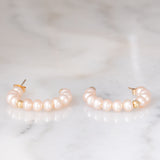 Orecchini a cerchio vintage in oro giallo 9K con perle rosa