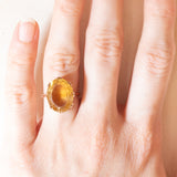 Anello Art Déco da cocktail in oro giallo 9K con quarzo citrino (7.20ct ca.), anni ‘30