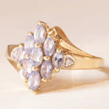 Anello vintage in oro giallo e bianco 9K con tanzaniti (0.70ctw ca.) e diamanti (0.02ctw ca.), anno 2003
