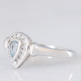 Anello vintage in oro bianco 9K con acquamarina (0.20ct ca.) e diamanti di taglio brillante (0.14ctw ca.), anni ‘90