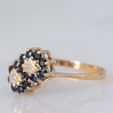 Toi et Moi con fiori in oro giallo 9K con zaffiri (0.40ctw ca.) e diamanti (0.02ctw ca.), anno 1997