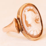 Anello vintage in oro giallo 9K con cammeo su conchiglia, anni ‘40/’50