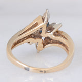 Anello a fiore vintage in oro giallo 14K con zaffiro (0.50ct ca.) e diamanti (0.90ctw ca.), anni ‘70/‘80