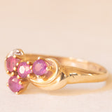 Anello vintage in oro giallo e bianco 14K con rubini e diamante, anni ‘70