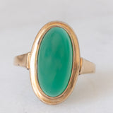 Anello vintage in oro giallo 8K con agata verde, anni ‘60/‘70