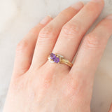 Toi et Moi vintage in oro giallo 9K con ametiste di taglio a cuore (0.80ctw ca.) e diamanti