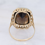 Anello da cocktail vintage in oro giallo 8K con quarzo fumé, anni ‘70