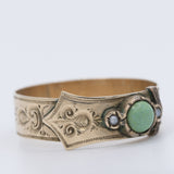 Anello antico a forma di cintura con fibbia in oro giallo 8K con turchese e perline bianche, anni ‘10/‘20