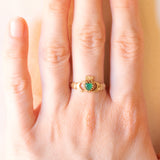 Anello Claddagh vintage in oro giallo 9K con crisoprasio, anno 1992