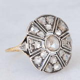 Anello antico in oro giallo 18K e argento con diamanti di taglio rosetta (1ctw ca.), primi del ‘900