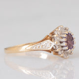 Anello a margherita vintage in oro giallo e bianco 9K con ametista (0.25ct ca.) e diamanti (0.14ctw ca.), anno 1991
