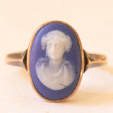 Anello vintage in oro giallo 9K con jasperware, anni ‘60/‘70
