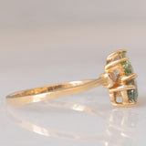 Toi et Moi vintage in oro giallo 14K con zaffiri verdi sintetici (1ctw ca.) e diamanti