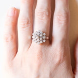 Anello vintage a forma di fiocco di neve in oro bianco 18K con diamanti (0.10ctw ca.), anni ‘70