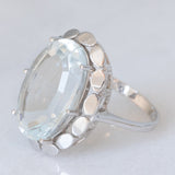 Anello da cocktail vintage in oro bianco 14K con acquamarina (10ct ca.), anni ‘80