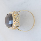 Anello da cocktail vintage in oro giallo 8K con quarzo fumé, anni ‘70