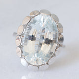 Anello da cocktail vintage in oro bianco 14K con acquamarina (10ct ca.), anni ‘80