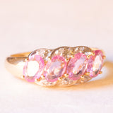 Veretta vintage in oro giallo e bianco 14K con zaffiri rosa sintetici (1.40ctw ca.) e diamanti (0.03ctw ca.), anni ‘70/‘80