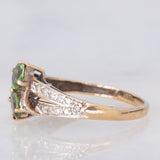 Toi et Moi vintage in oro giallo 8K con cromotormaline (0.65ctw) e diamanti (0.18ctw)