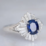 Ballerina in blu - Anello ballerina vintage in platino con zaffiro e diamanti