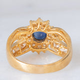 Un’alba sul mare - Anello vintage a fascia e a margherita in oro giallo 18K con zaffiro e diamanti