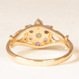 Anello vintage in oro giallo 9K con ametiste (0.30ctw ca.) e perla bianca, anno 1975