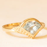 Anello vintage in oro giallo 9K con topazio azzurro, anno 1988