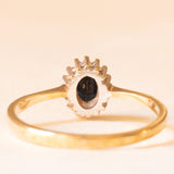 Anello a margherita vintage in oro giallo 9K con zaffiro (0.30ct ca.) e diamanti (0.07ctw ca.)