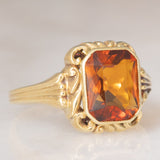 Anello da cocktail vintage in oro giallo 14K con quarzo citrino (1.80ct ca.), anni ‘40