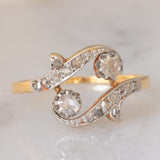 Anello Art Nouveau in oro giallo 14K e argento con diamanti di taglio rosetta (0.26ctw ca.), anni ‘10/‘20