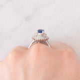 Anello ballerina vintage in platino con zaffiro (1.15ct) e diamanti (0.80ctw), anni ‘80/‘90