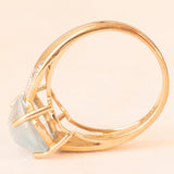 Anello vintage in oro giallo e bianco 9K con acquamarina (4.50ct ca.) e diamanti, anni ‘80