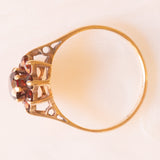Anello a fiore vintage in oro giallo 9K con granati (0.75ctw ca.), anno 1997