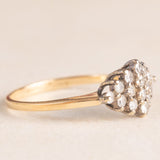Anello vintage in oro giallo e bianco 9K con diamanti (0.24ctw ca.), anno 1977