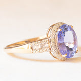 Anello da cocktail vintage in oro giallo e bianco 9K con tanzanite (3.20ct ca.) e diamanti (0.46ctw ca.)
