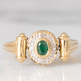 Anello doppio girevole in oro giallo 14K con rubino (0.20ct ca.)/smeraldo (0.14ct ca.) e diamanti, anni ‘80