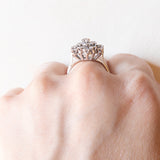 Anello vintage a forma di fiocco di neve in oro bianco 18K con diamanti (0.10ctw ca.), anni ‘70
